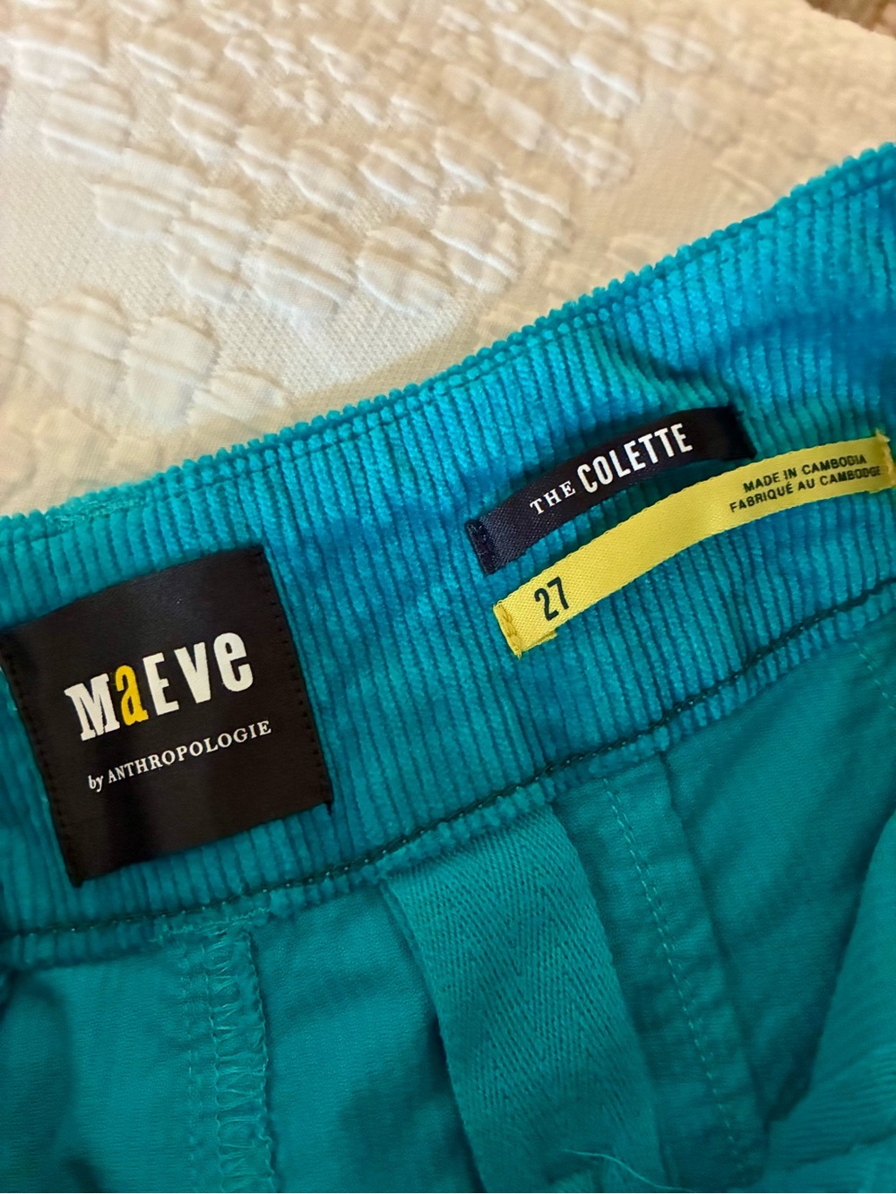 MAEVE Anthropologie COLETTE Cropped Turquoise Corduroy Hi-Rise Pants 27 EUC - Picture 8 of 9